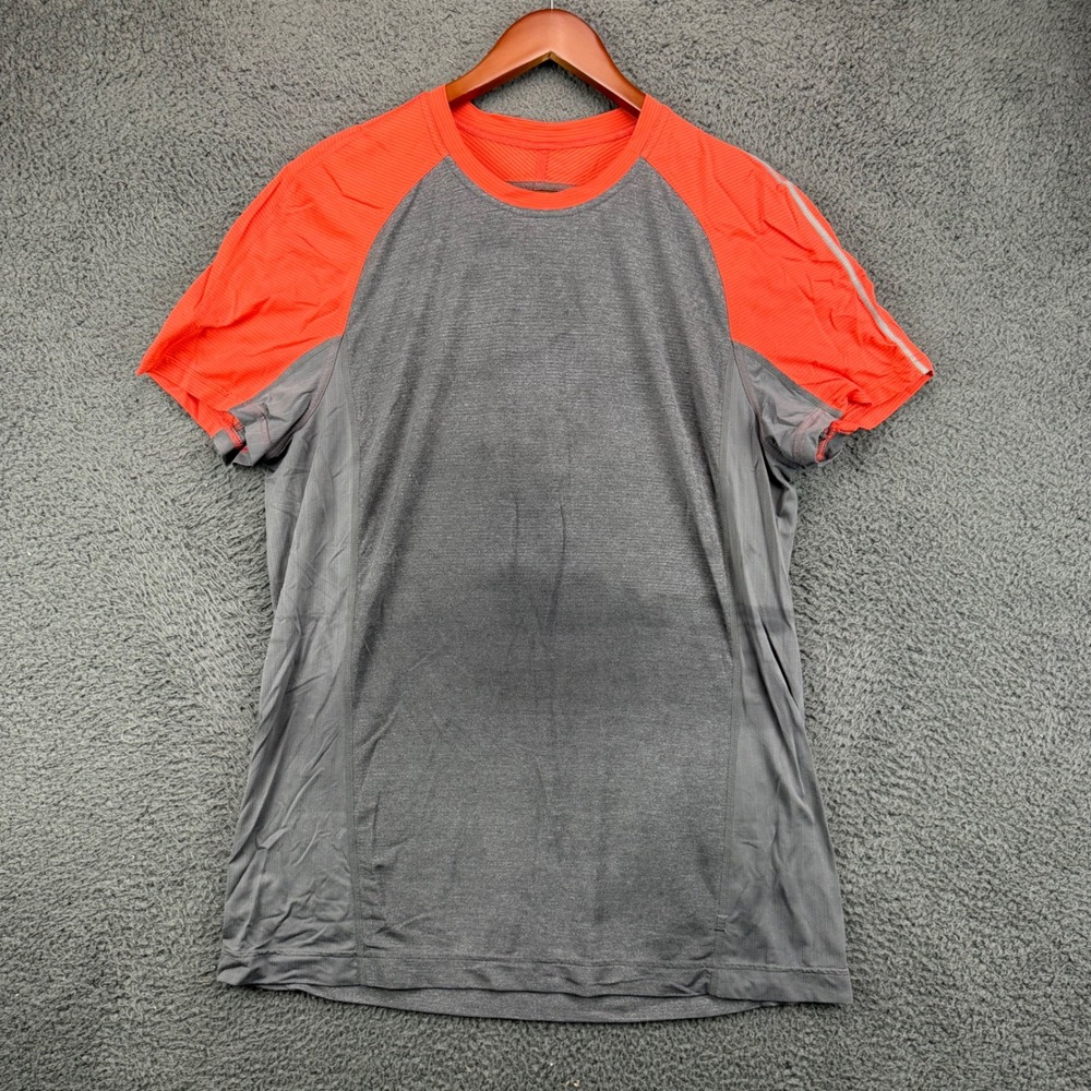 Lululemon Metal Vent Tech Short Sleeve‎ Shirt Mens Large Gray Orange Raglan